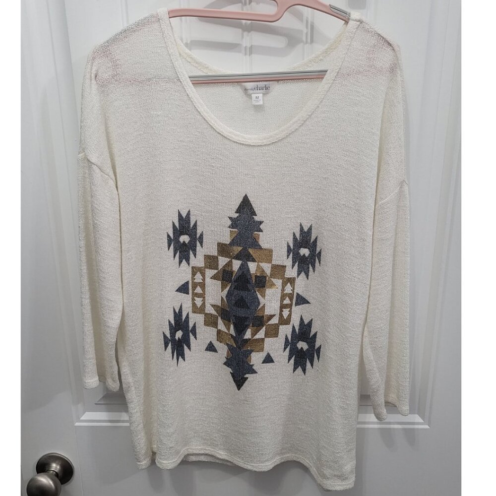 Charming Charlie cream Aztec knit blouse (M)